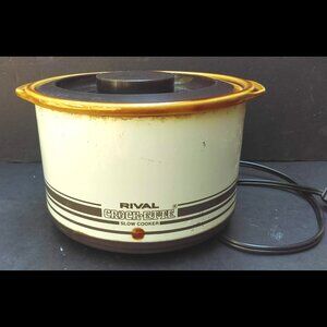 Vintage Rival Crock-ette Slow Cooker Stoneware Crock Pot 1 Qt #3205 Brown Tan